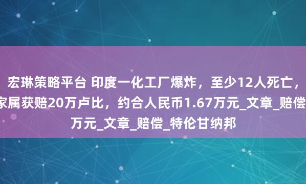 宏琳策略平台 印度一化工厂爆炸，至少12人死亡，每名死者的家属获赔20万卢比，约合人民币1.67万元_文章_赔偿_特伦甘纳邦